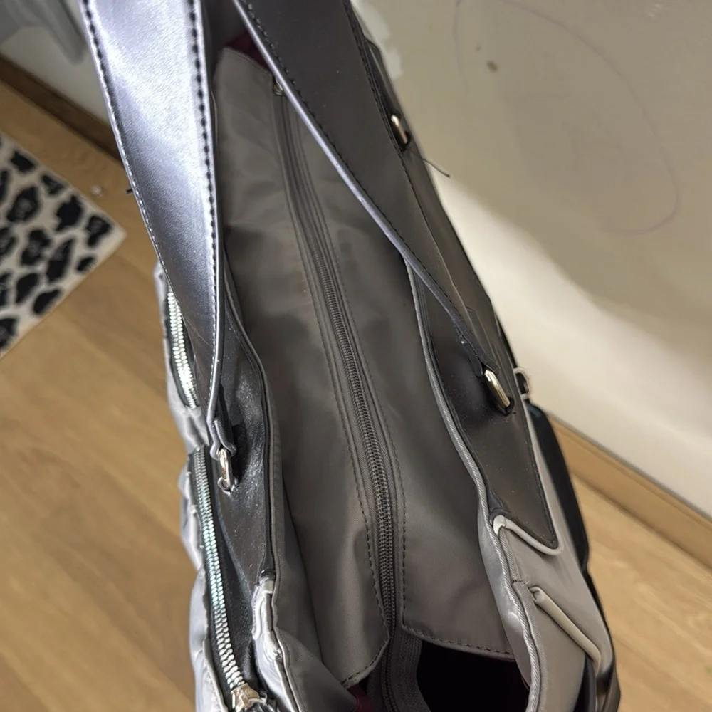 Adrienne Vittadini Gray and Black Laptop Work Tote Bag